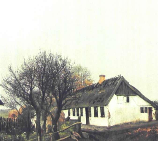 Gammelt hus i Melby ved Frederiksværk. Gråvejr.