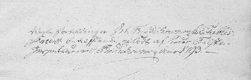 Forstørret udgave af titlen på Peter Falsters håndskrevne fortællinger fra 1793